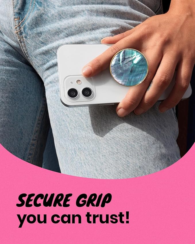 OnTheGrip Cute Natural Seashell Design Round Shape Collapsible Mobile Phone Grip Stand Holder for Smartphone Tablet Cell Phone Accessory (Blue Green)