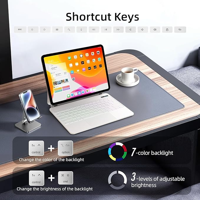 for iPad Pro 13 inch case 2024 with Keyboard M4,Magnetic Attach,Multi-Gesture Trackpad,7-Color Backlit,Shortcut Keys,Auto Sleep/Awake,Magic Keyboard for iPad Pro 13-inch M4 2024,White
