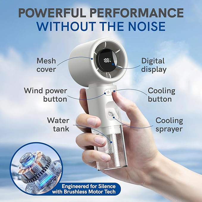 Valo Portable Rechargeable Fan - Mini Cooling Fan for Travel, USB Desk Personal Fan with 4 Speeds, 50ml Tank for Water Cooling Technology, Quiet Operation, 2,000 mAh Battery - Midnight Black