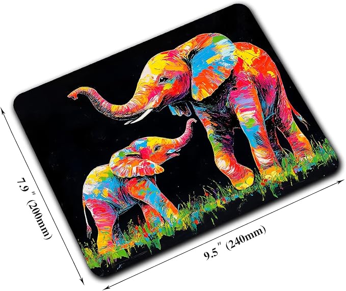 Colorful Animal Elephant Custom Mouse Pad with Non-Slip Rubber, Small Square Design for Wireless Laptop & Computer Mouse Pads for Desk, 9.5 x 7.9 inch Smooth Surface for Gaming & Office