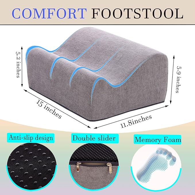 Foot Rest for Under Desk at Work, Ergonomic Under Desk Footrest with Washable Cover, Memory Foam Foot Stool for Office Chair & Gaming Chair, Back & Hip Pain Relief, Dark Gray