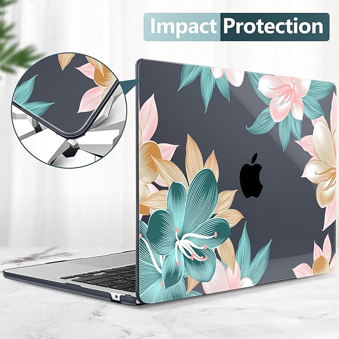 TWOLSKOO for M4 MacBook Air 13.6 inch Case 2025-2022 Release M4 A3240 M3 A3113 M2 A2681, Plastic Hard Shell & Screen Protector & Keyboard Cover & Trackpad Film, Clivia Flowers