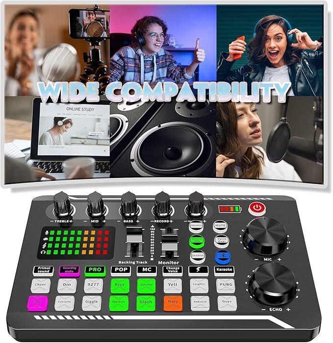 Professional Audio Mixer, SINWE Live Sound Card and Audio Interface with DJ Mixer Effects and Voice Changer,Podcast Production Studio Equipment, Prefect for Streaming/Podcasting/Gaming