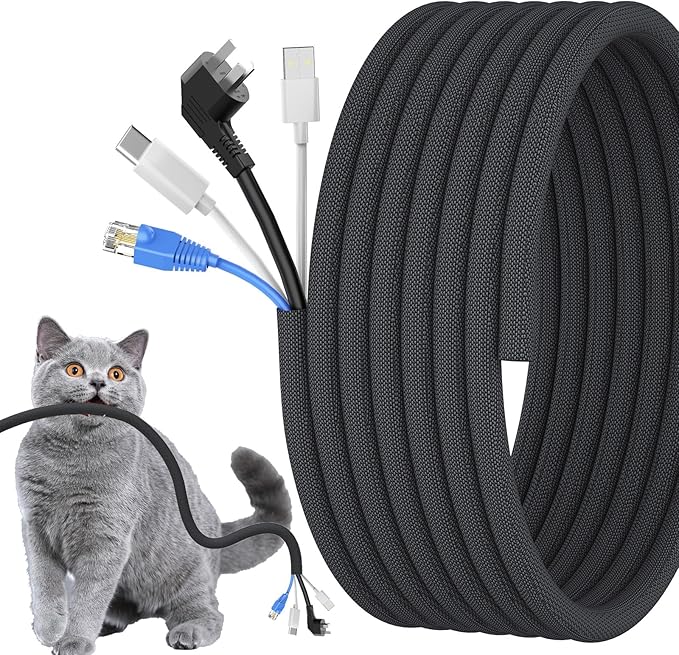 1/2 inch Cord Protectors from Pets No Chew, 10ft Wire Protector Cord Covers for Pets, Flexible Cable Sleeve Cord Management for TV/Computer/Electric Wires/Phone Charging Cables
