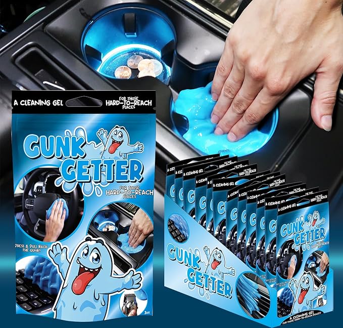 Cleaning Gel for Those Hard to Reach Places, Automotive Cup Holder Electronic Keyboard Office, Slime Gel Cleaner Dust Crumb Removal (Resealable Pouch, Blue, 3oz) 12 Pack