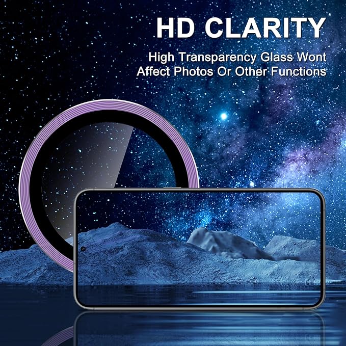 for Samsung Galaxy S25 Camera Lens Protector, Individual Metal Ring Tempered Glass Lens Cover, [Strong Adsorption] Scratch Resistant Ultra-Thin HD Clear Lens Cover, 1 Set-Purple