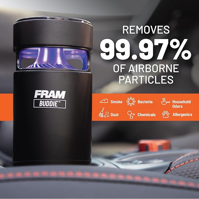 FRAM Buddie HEPA Air Purifier H13 Filtration & UV-C LED Sanitization, Cable-Free Rechargeable Portable Air Purifier for Home, Car & Work, Eliminates 99.97% of Dust, Smoke & Other Pollutants | CAP30200
