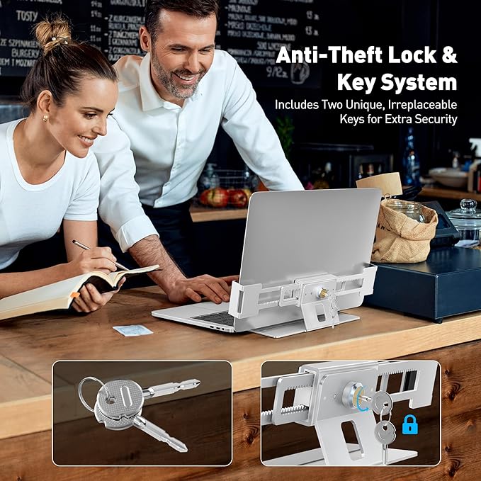 AboveTEK Laptop Locking Station, Premium Aluminum MacBook Security Lock with High-Security Copper Cylinder, Anti-Theft Computer Lock for All 11"-17" No-Slot Notebooks, Non-Slip Base for Public Spaces