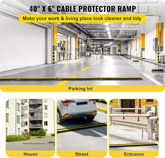 Happybuy 4 Pack of 1-Channel Rubber Cable Protector Ramps Heavy Duty 18000Lbs Load Capacity Cable Wire Cord Cover Ramp Speed Bump Driveway Hose Cable Ramp Protective Cover