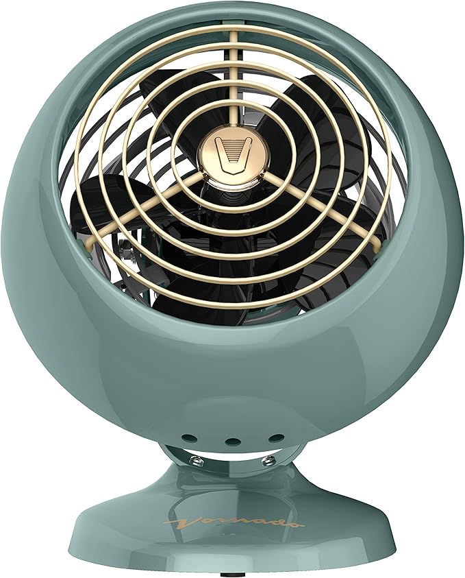 Vornado VFAN™ Mini Fan, Classic Vintage Fan, Retro Metal Air Circulator, For Desk & Bedside, 2 Speeds, Adjustable Tilt, Personal Cooling with Targeted Airflow, Quiet Fan, Green