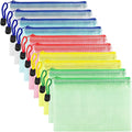 AUSTARK 10 Pcs Zipper File Bags, Waterproof Plastic Mesh Pouch for Office School, Board Game Storage Bags (B6 Size 7.6''x5.3'', Multicolored)