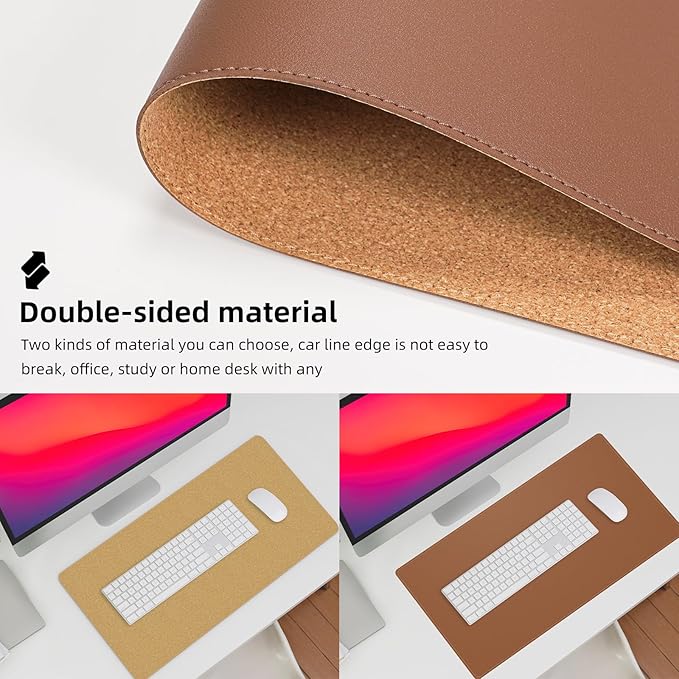AFIING Dual-Sided Desk Pad, Natural Cork & PU Leather Large Mouse mats for Office and Home Work, Desk Protector Non-Slip, Waterproof, Easy Clean (Brown, 23.6" x 13.7")