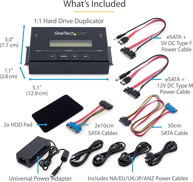 StarTech.com 1:1 Standalone Hard Drive Duplicator with Disk Image Manager For Backup and Restore, Store Several Disk Images on one 2.5/3.5" SATA Drive, HDD/SSD Cloner, No PC Required, TAA
