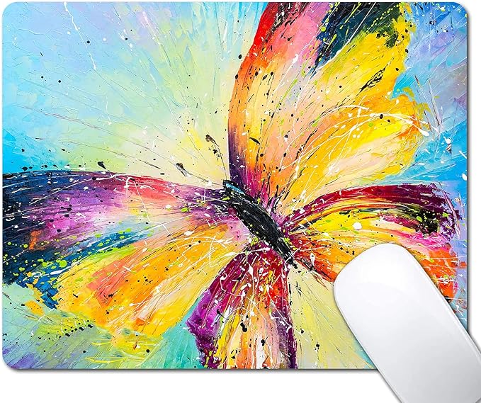 Colorful Butterfly Mouse Pad, Oil Painting Art Mousepad for Design, Anti-Slip Rubber Base Wireless Mouse Pads for Laptop