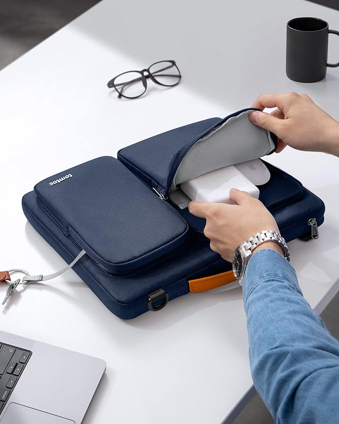 tomtoc 360 Protective Laptop Shoulder Bag for 13 Inch 2025 MacBook Air M4/A3240, M3/A3113, M2/A2681, M1/A2337, MacBook Pro M2/M1, 13-in Surface Pro 11th AI/10/9, Water-resistant Accessory Case