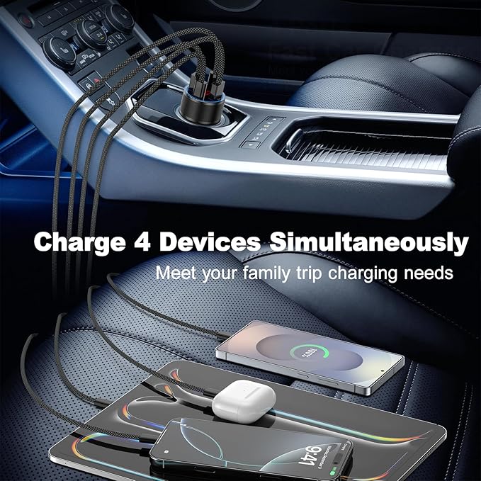 Car Phone Charger USB C,2Pack 4-Port 65W USB C Car Charger Fast Charging Multi Port Cigarette Lighter Adapter with Volt Meter,12V Type C Car Adapter for iPhone 16/16e/15 Pro Max,iPad,Samsung,Android