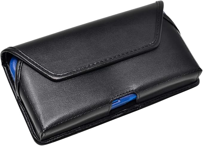 Turtleback Belt Holder for iPhone 16 Pro Max, 15 Pro Max, 14 Pro Max -Medium- Fits w/Shockproof Commuter Style Cases, Premium Black Leather Horizontal Case Magnetic Closure Leather Wrapped Clip