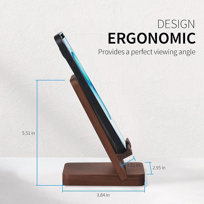 Wood Phone Stand, Desktop Wooden Phone Holder, Portable Office Phone Stand for Desk, Wood ipad Stand， Compatible with iPhone & All Cell Phones (Walnut)