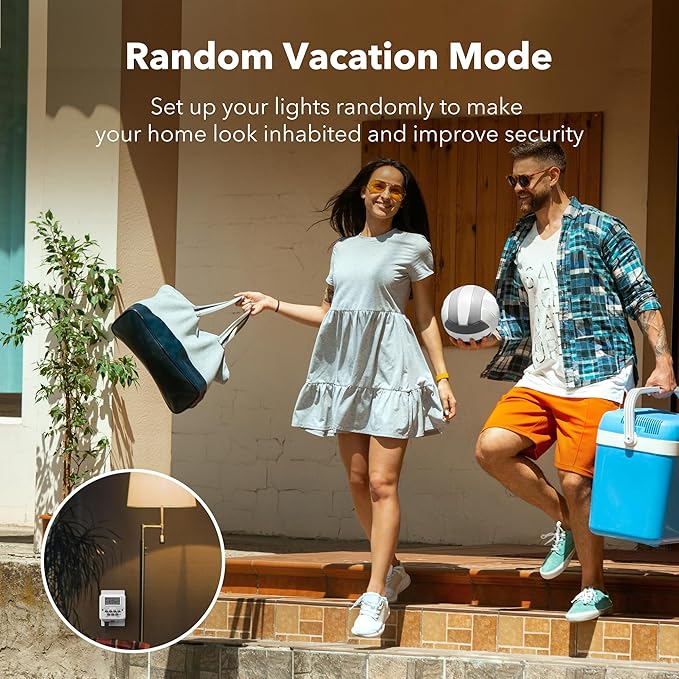 BN-LINK Digital Timer Outlet 7 Day Programmable Digital Outlet Timer with 2 Independent Outlets 3-Prong Mini Indoor Easy Set Stackable Plug-in for Lights Lamps Fans Accurate 8A/1000W 1/3HP