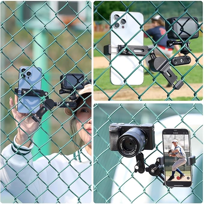 jusmo CM010 Cell Phone Fence Mount Game Changer Mounting Kit for GoPro, iPhone, AKASO, DJI Osmo Action, Insta360, Mevo Start for Recording Baseball Softball Tennis Gamechanger Streaming Kit