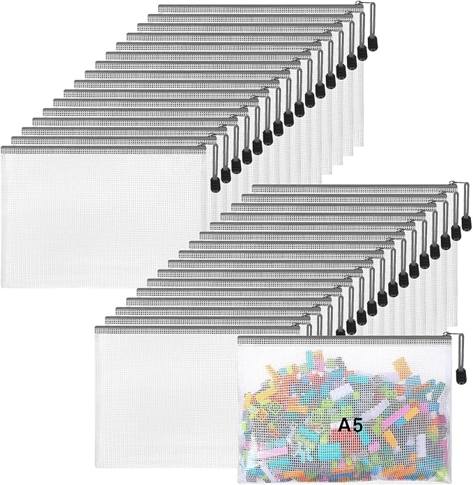 Jetec 32 Pcs Mesh Zipper Bags Toy Storage Bikini Organizer Bag Bolsas Para Guardar Trajes De Baño Waterproof Zipper Reusable Pouch Puzzle Multipurpose for Storage Office(Grey,9 x 7 Inch)