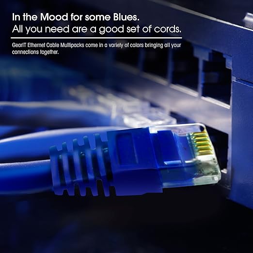 GearIT Cat 6 Ethernet Cable Pack - 24-Pack 2 ft Cat6 Ethernet Patch Cables | RJ45 Network Patch Cable, 10 Gbps Snagless Gold-Plated Connectors - Ethernet Cable Cat 6 for PC, TV, Router - Blue