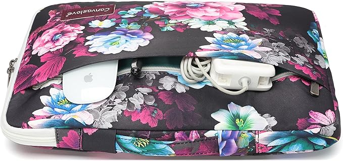 Canvaslove Floral Laptop Sleeve Case, Cushioned with Handle and Pocket for 16 inch Laptop (Purple Lotus)