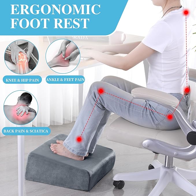 ROYALAY Adjustable Foot Rest Under Desk for Office, High-Density Foam Foot Rest with 3 Adjustable Heights, Ergonomic Footrest with Washable Cover for Home, Airplane, Travel(16 * 16 * 17in, Gray)