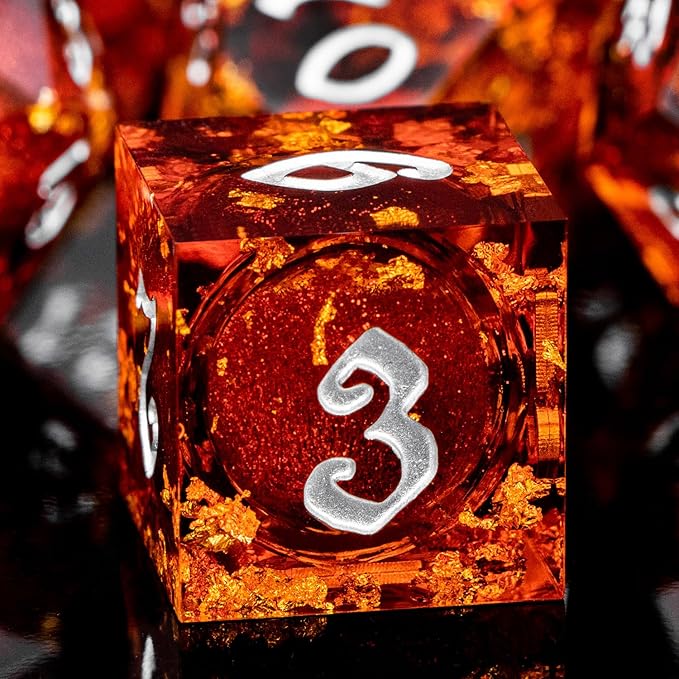 ARUOHHA Liquid Core DND Dice Set, 7pcs Resin Sharp Edged Dragons Dice Role Playing Games, RPG Silver Numbers Red Dungeons Polyhedral Dice with Gift Box D20 D12 D10 D8 D6 D4