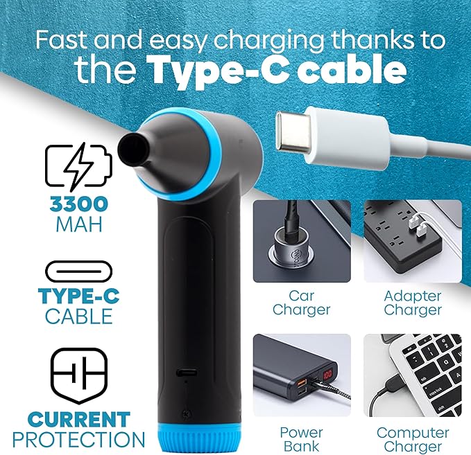 Compressed Air Duster 150000 RPM - Computer Keyboard Cleaner - Jet Dry Mini Air Blower Gun for Car Drying - Electric Canned Air Duster for Computers - Portable Car Dryer Air Blower Fan