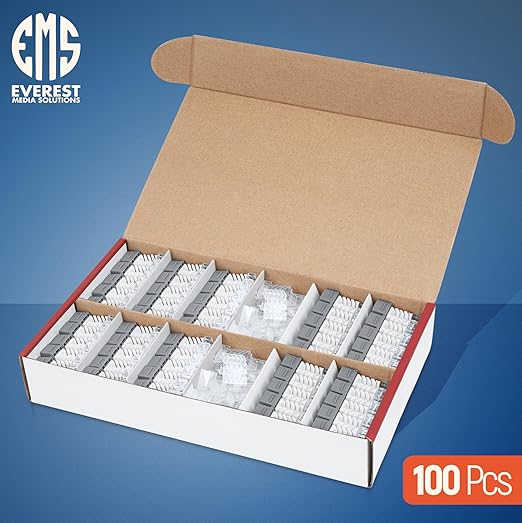 Everest 45° Angled RJ45 Cat6 Keystone Jacks 100-Pack in Gray - Slim Profile Female RJ45 Connectors - Cat 6 Keystone Jack - Compatible with 45° Angled Speed Termination Tool - 45Term (B0BL3GS7ZY)