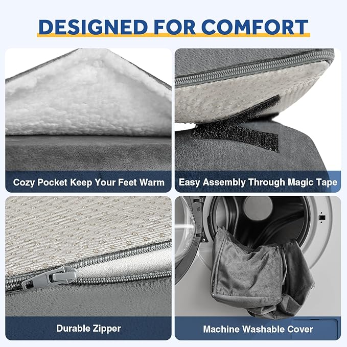Foot Rest for Under Desk at Work, Adjustable Footrest for Office Chair & Gaming Chair,Ergonomic Footrest Pillow Desk Foot Stool with Washable Cover for Home, Airplane, Travel (Gray)