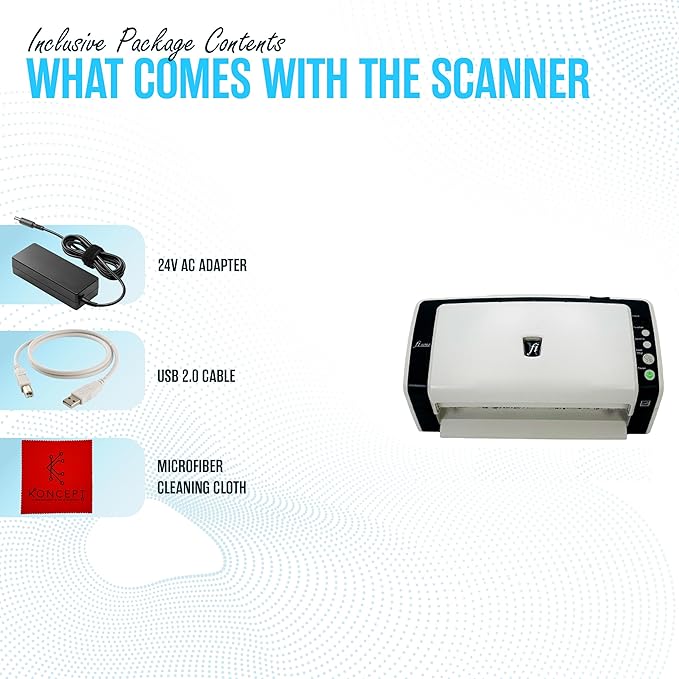 FI-6130 Fujitisu Document Scanner ADF - 1 Year Warranty - Duplex Sheet-Fed Document Scanner with 24V, USB 2.0 Cable & Microfiber Cleaning Cloth (Renewed)