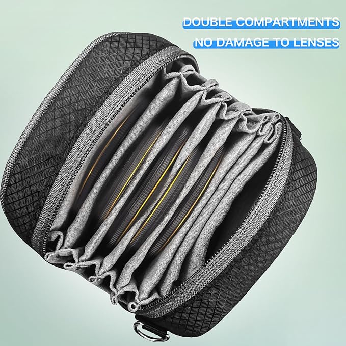 Lightdow Camera Filter Bag - Detachable 8-Slot Lens Carry Case with Belt Loop Pouch - Water-Resistant & Dustproof Design for 37mm-95mm Filters