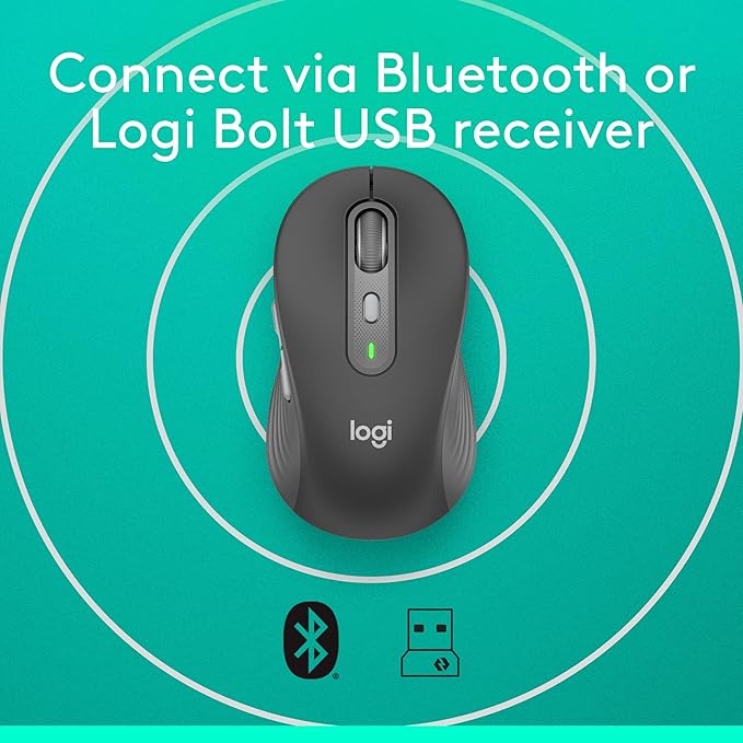 Logitech Signature Plus M750 L Wireless Mouse - for Large Hands, SmartWheel, Bluetooth, Multi Device, 24-Month Battery, Silent Clicks, Customizable Side Buttons, Contoured Shape - Graphite
