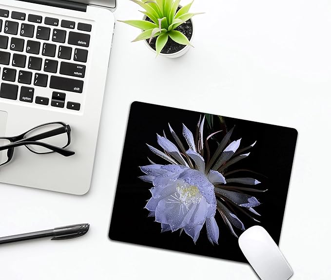 Night Blooming Flower Mouse Pad, Flawless White Flowers Mousepad for Design, Anti-Slip Rubber Base Wireless Mouse Pads for Laptop