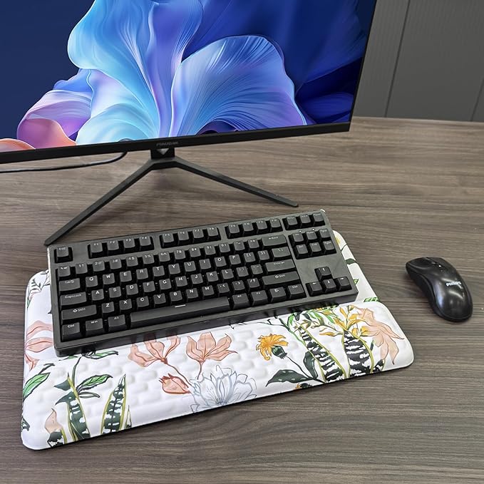Computer Keyboard Stand with Wrist Rest, Ergonomic Tilted Keyboard Holder - Keyboard Riser with Wrist Pad - Keyboard Tray Support for Office Home - Wild Grass