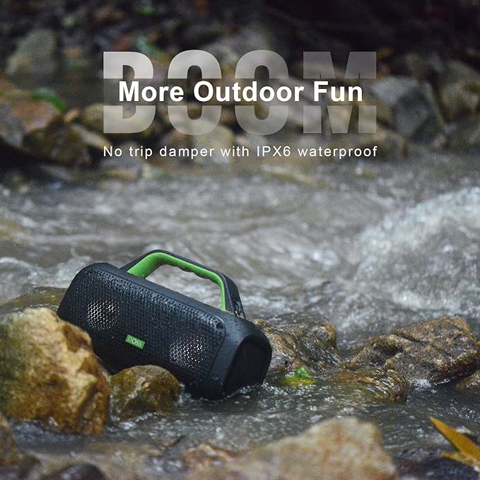DOSS Extreme Boom Bluetooth Outdoor Speaker with 60W Mighty Sound, Deep Bass, 30H Playtime, USB-C, Bluetooth 5.3, IPX6 Waterproof with Portable Strap for Camping, Beach, Garage-Green
