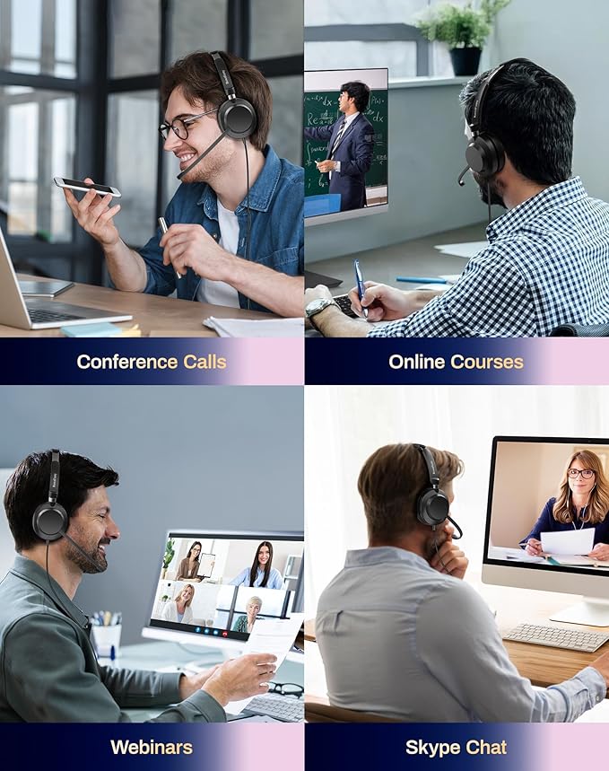 USB Headset with Microphone for PC-Wired Noise Reduction Office Headset work for Laptop/Mac,Computer Headphones with Volume Control & Mic Mute,Compatible with Zoom/Skype/MS/Teams/Call Centers