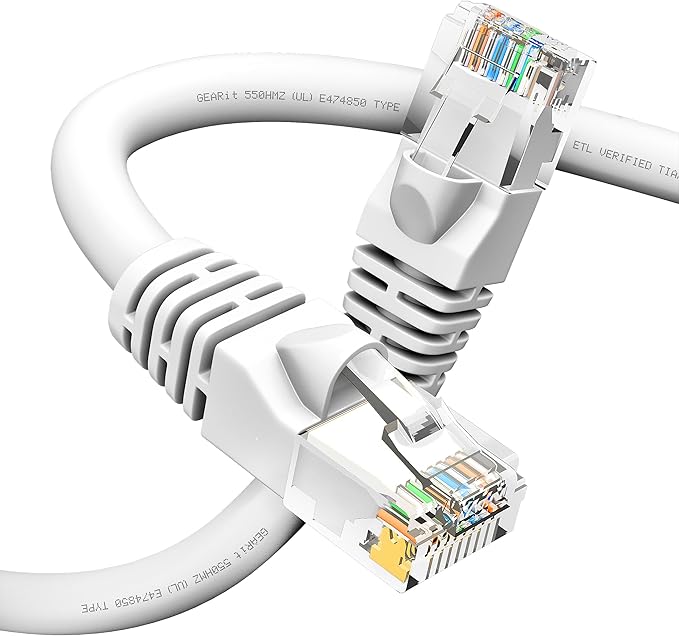 GEARit Cat 6 Ethernet Cable (1-Pack 20 Feet) Cat6 Network Patch, 10Gbps, RJ45, Snagless Cord, Gold-Plated Connectors, Internet for PC, TV, Tablet, Router, Printer, Servers, IT Data Center - White