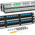 AMPCOM CAT6 48 Ports Patch Panel, Rack Mount - 2U, 19 inch, RJ45 Ethernet 568A 568B, 50u Gold Plated, with Rear Cable Management Bar