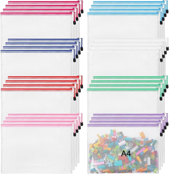 Jetec 32 Pcs Mesh Zipper Bags Toy Storage Bikini Organizer Bag Bolsas Para Guardar Trajes De Baño Waterproof Zipper Reusable Pouch Puzzle Multipurpose for Storage Office(Classic Color,13 x 9.5 Inch)