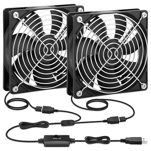 2 Packs AmRunJe 120mm x 25mm USB Cooling Fan 5V Brushless Dual Fan with Speed Controller for Computer Receiver DVR Xbox AV Cabinet Projector Router