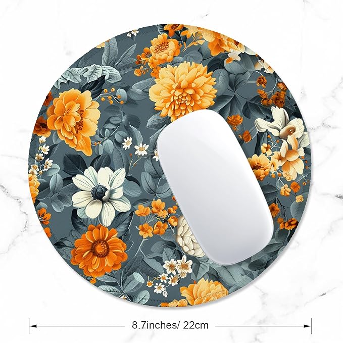 ITNRSIIET Round Mouse Pad with Stitched Edge Premium-Textured Waterproof Non-Slip Rubber Base Desktop Protection Mat Diameter 8.7 inches, Beautiful Flowers