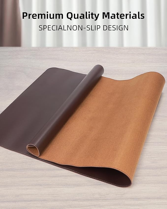 Large Desk Mat - 48" x 17"Leather Desk Pad Protector, Office Desk Mat, Non-Slip PU Leather Large Mouse Pad, Waterproof Desk Blotter Mat, Desk Cover for Office and Home (Coffee)