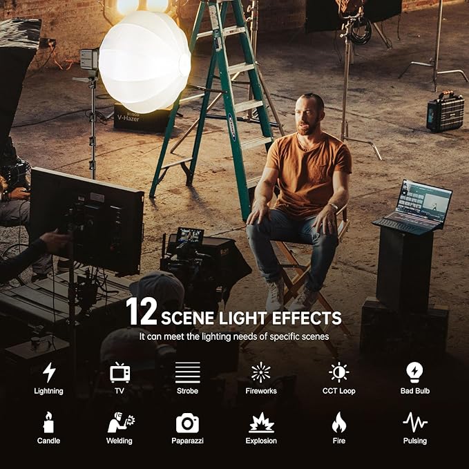 GVM 80W LED Video Light with Lantern Softbox and Tripod Stand Kit, Bi-Color 2700K-7500K 12 Scenes CRI97+ Bowens Mount Studio Light, APP Control COB Continuous Output Lighting for Video Recording