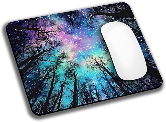 Black Night Sky Forest Mouse Pads for Desk, Portable Wireless Computer Mouse pad Small Design with Women, Non-Slip Rubber Base Laptop Mousepad 9.5" x 7.9" Smooth Surface for Office & Travel