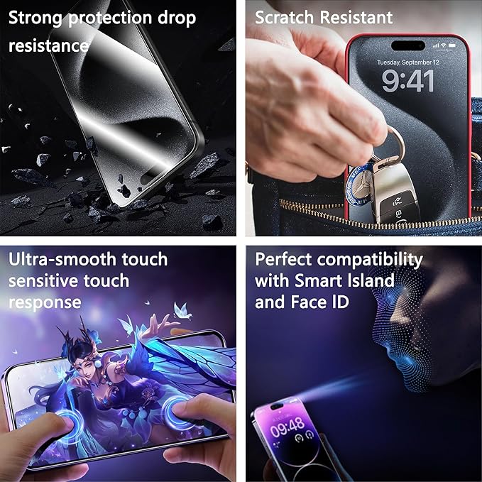 2 Pack Screen Protector for iPhone 12 Pro Max, 9H Tempered Glass, Full Coverage, Anti-Fingerprint, Auto Dust-Elimination, No Bubble, Easy Installation