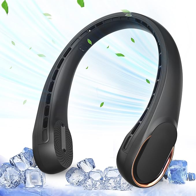 Neck Fan, Bladeless Neck Fan, 4000 mAh Rechargeable Personal Fan, 360° Hands Free Wearable Fan, 3 Speeds Adjustable,Faster Cooling, Ultra Quiet, Suitable for Home, Office, Travel, Sports