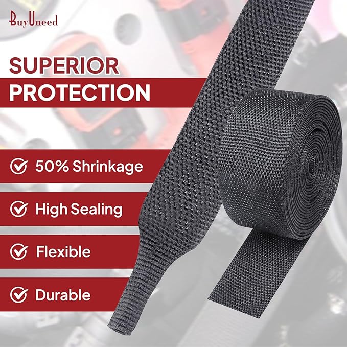Heat Shrink Wire Loom 2:1 Shrinkable Braided Cable Sleeve 3/4 Inch ID-46ft Abrasion Protection Flexibility Fabric Wiring Harness Cover Sheath